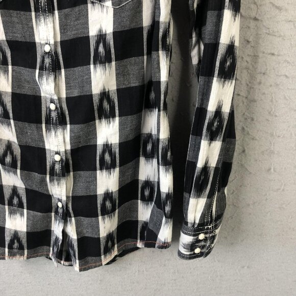 Ryan Michael Shirt Womens Small Black White Plaid Western Pearl Snap Embroidered - Picture 12 of 16